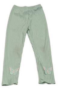 Mintové žebrované legíny s 3D motýlky Shein