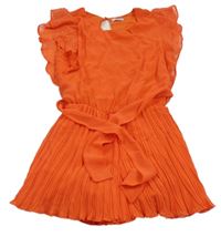 Červený šifonový kraťasový overal s páskem a volánky Mayoral