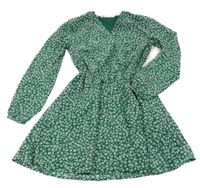 Tmavozeleno-bílé květované šifonové šaty 