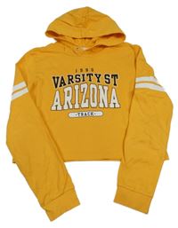 Hořčicová crop mikina s nápisy a kapucí H&M