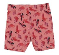 Růžové elastické kraťasy s papoušky Topomini