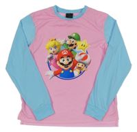 Růžovo-světlemodré pyžamové triko - Mario a kamarádi