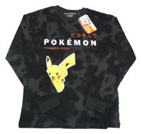 Nové - Černo-antracitové batikované pyžamové triko s Pikachuem Next