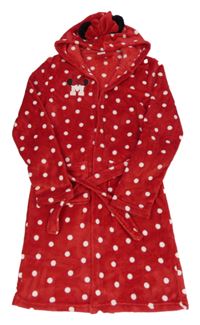 Červeno-bílý puntíkatý plyšový župan s Minnie a kapucí Disney