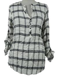 Dámská bílo-černá kostkovaná halenka s rolovacími rukávy Tom Tailor 