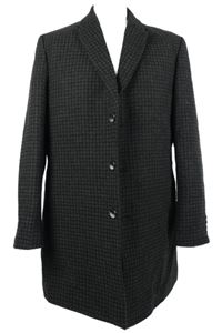 Pánský černo-šedý vzorovaný zateplený vlněný kabát McNeal