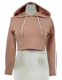 Dámská růžová crop mikina s pruhy a kapucí 