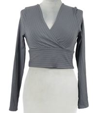 Dámské šedé žebrované crop triko Shein 