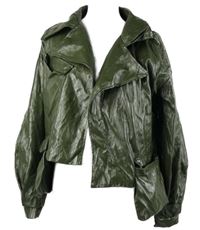 Dámský khaki koženkový cardigán PrettyLittle Thing