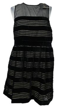 Nové - Dámské černé sametovo-organzové pruhované šaty Jack Wills 