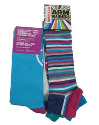 Nové - 2x - Dámské tyrkysové ponožky vel. 40-43 + pruhované návleky na ruce 