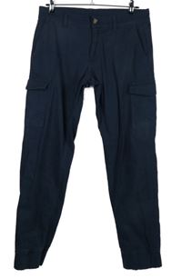 Pánské tmavomodré plátěné cargo kalhoty s kapsami Livergy vel. 32