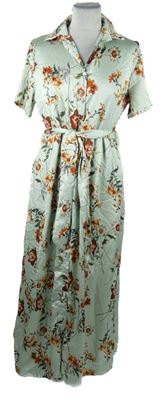 Dámské světlemodré květované košilové dlouhé šaty s páskem 