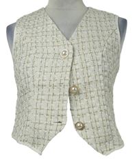 Dámská bílo-zlatá kostkovaná společenská crop vesta Shein 