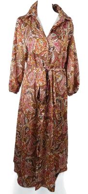 Dámské béžové saténové košilové dlouhé šaty se vzorem Lolaliza