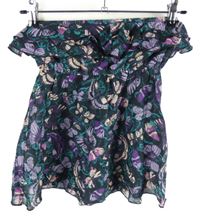 Dámský černo-fialovo-zelený top bez ramínek s volánky H&M