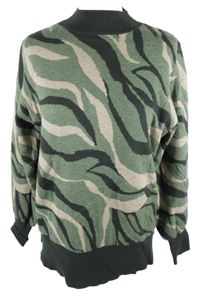 Dámský khaki-růžovo-šedý vzorovaný svetr M&S