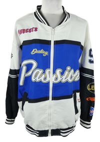 Dámský bílo-modro-černý oversized bomber s nápisy Shein 