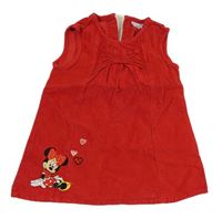 Červené sametové manšestrové šaty s Minnie Disney