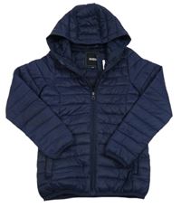 Tmavomodrá šusťáková prošívaná zateplená bunda s kapucí Europe kids