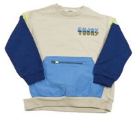 Béžovo-žluto-modrá mikina s nápisem M&S