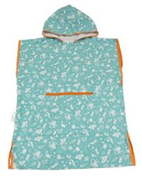 Světlemodré osuškové pončo s obrázky a kapucí 