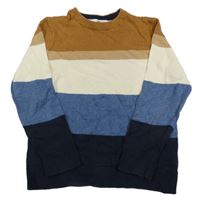 Hnědo-béžovo-modrý pruhovaný svetr H&M