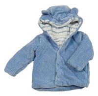 Modrá žebrovaná sametová zateplená propínací mikina s kapucí M&S