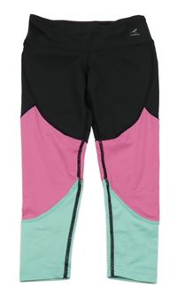 Černo-růžovo-pomněnkové sportovní legíny 