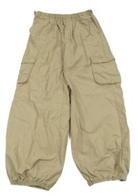 Béžové plátěné cuff kalhoty s kapsami H&M