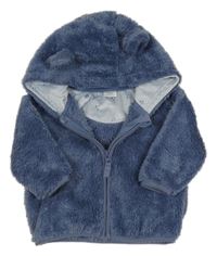 Tmavomodrá chlupatá propínací mikina s kapucí Next