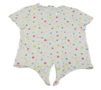 Bílé bavlněné crop tričko s hvězdičkami a flitry United colors of Benneton