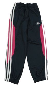 Antracitovo-bílo-růžové sportovní tepláky Adidas