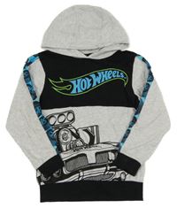 Světlešedo-černá mikina s Hot Wheels a kapucí