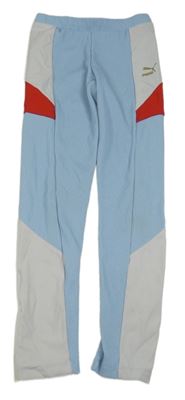 Světlemodro-bílo-červené žebrované sportovní legíny Puma