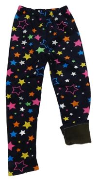 Tmavomodré plyšové zateplené legíny s hvězdami 