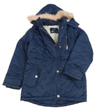 Tmavomodrá šusťáková zimní bunda s kapucí 