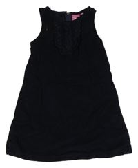 Tmavomodré manšestrové šaty s volánky Impidimpi