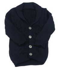 Tmavomodrý propínací copánkový svetr 