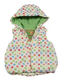 Bílá puntíkatá šusťáková zateplená vesta s kapucí Tu