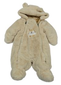 Béžová chlupatá zateplená kombinéza s liškou a kapucí 