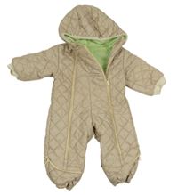 Béžovo-smetanová puntíkatá šusťáková zimní kombinéza s kapucí 