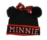 Černo-červená čepice s mašlí a bambulemi- Minnie Disney