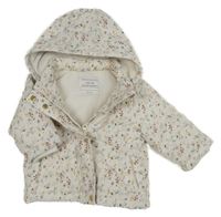 Bílá květovaná šusťáková zateplená bunda s kapucí Primark