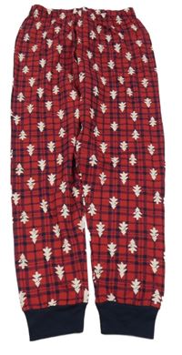 Červeno-tmavomodré kostkované flanelové pyžamové kalhoty se stromy 