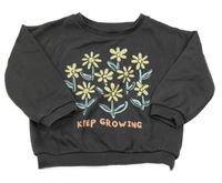 Tmavošedá mikina s kytičkami F&F