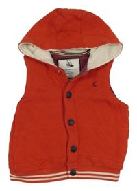 Červená tepláková zateplená vesta s výšivkou a kapucí 