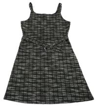 Černo-bílé kostkované třpytivé šaty s páskem Primark