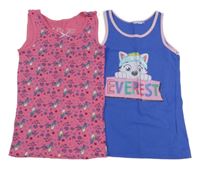 2x - Růžová košilka se Šmoulinkou + modrá košilka s Everest