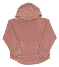 Starorůžová žebrovaná sametová mikina s kapucí F&F